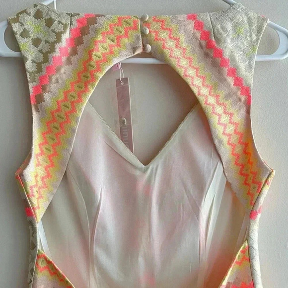 Minuet Aztec Print Neon and Gold Cocktail Dress, Open Back Dress, Medium - Picture 11 of 16